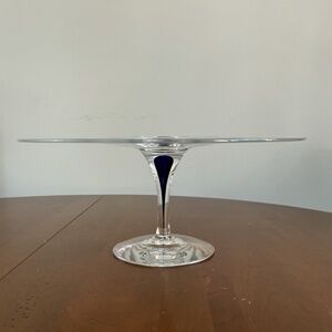Orrefors Intermezzo Blue Drop Pedestal Cake Stand Plate - Sweden Blown Glass